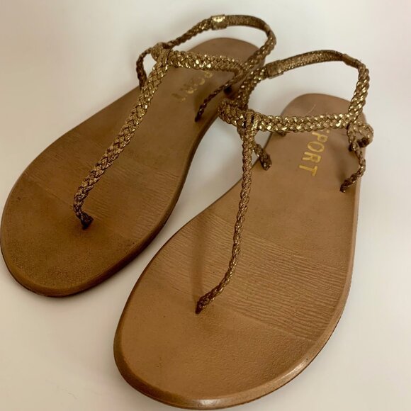 REPORT Gold Bronze Braided T-Strap Thong Flat Slingback Sandal Women's Size 8.5 - Picture 4 of 4